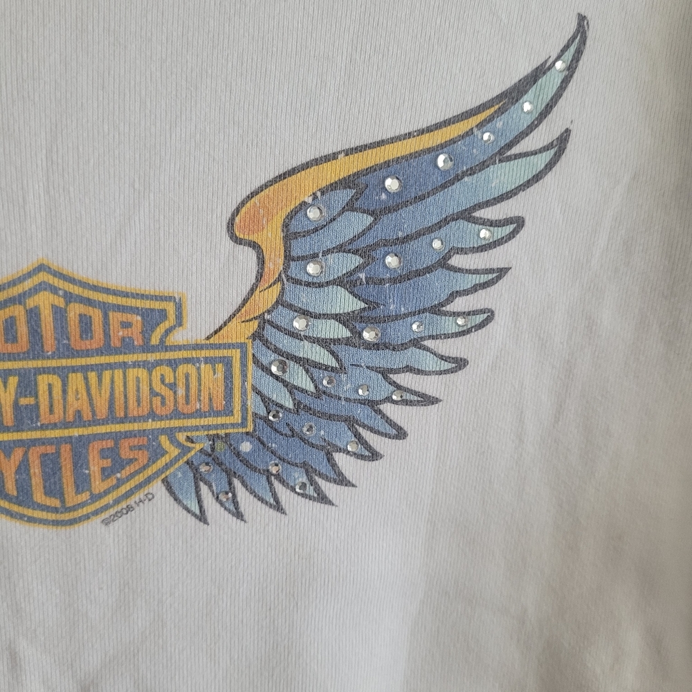 Harley-Davidson Blue Long Sleeve Rhinestone Graphic Tee - Picture 8 of 9